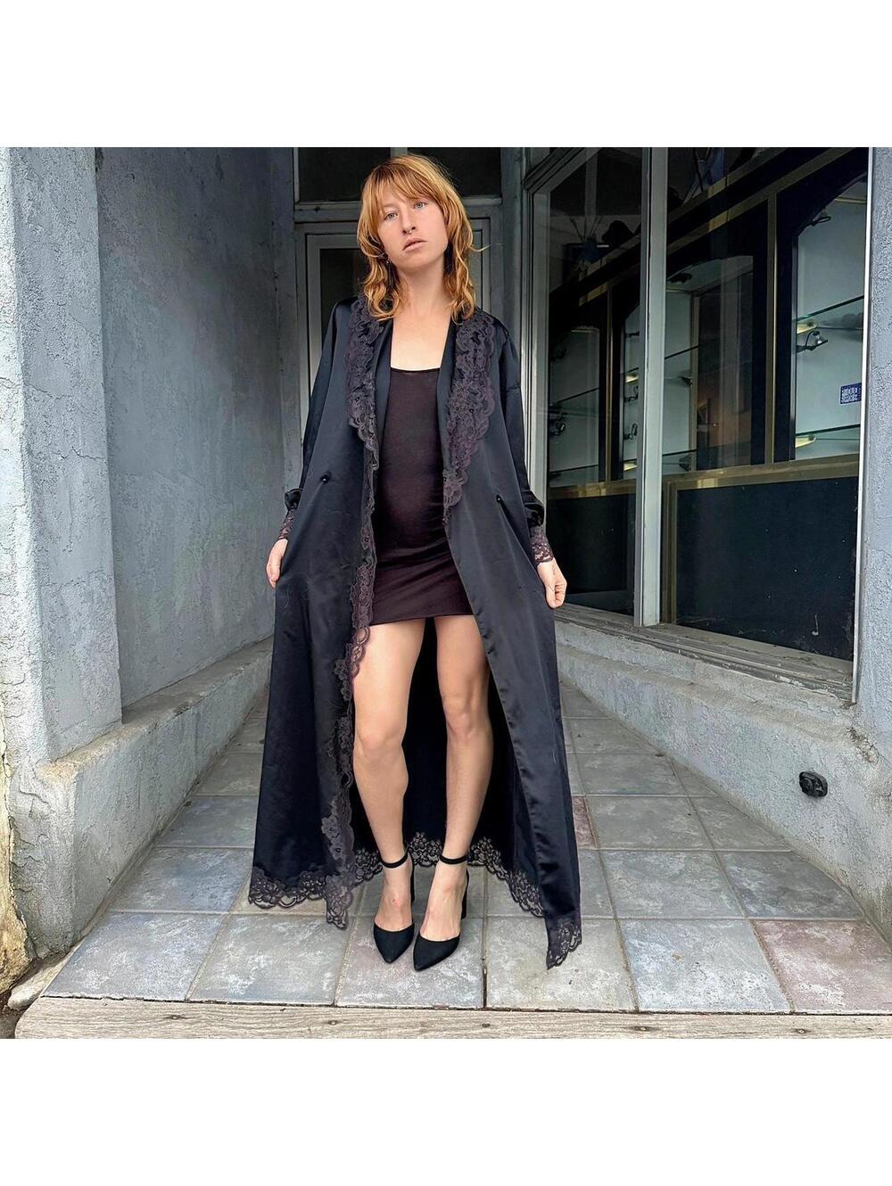 Vintage Janet Reger London Black Silk Robe Full Length